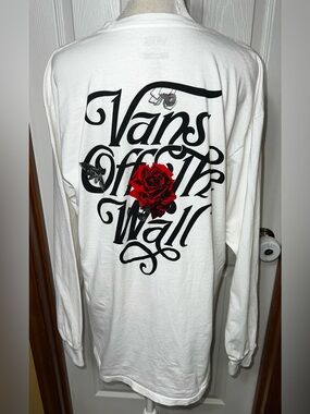 (READ) Vans Graphic Tee T Shirt Top Rose White Cotton Men’s L  (Women’s XL)